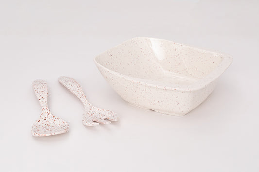 Large Square serving bowl  with fork and spoon  Pack of 3 Pcs